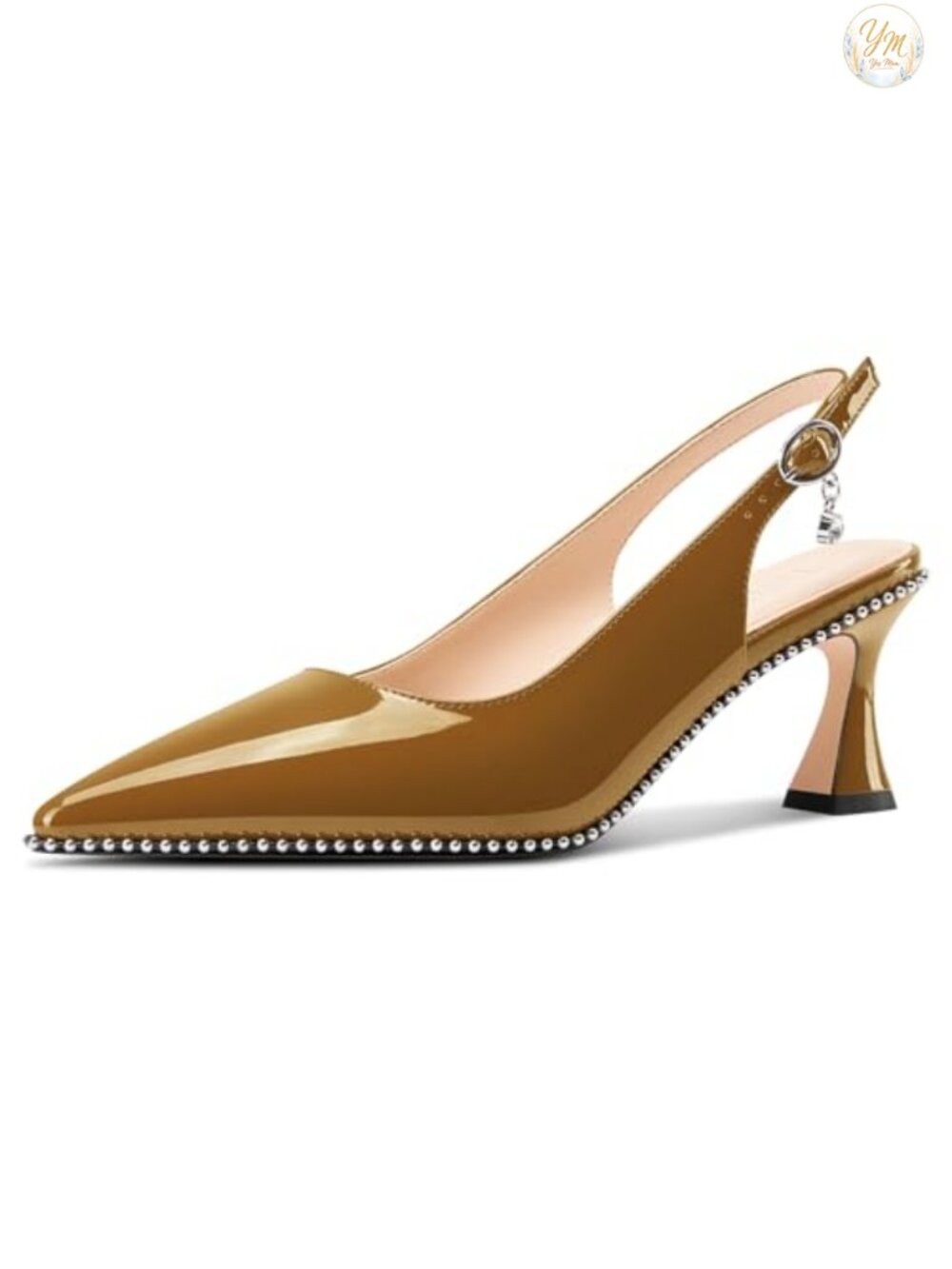 Womens Kitten Heel Pointed Toe Pumps Beaded Slingback Buckle Patent Leather 2.6